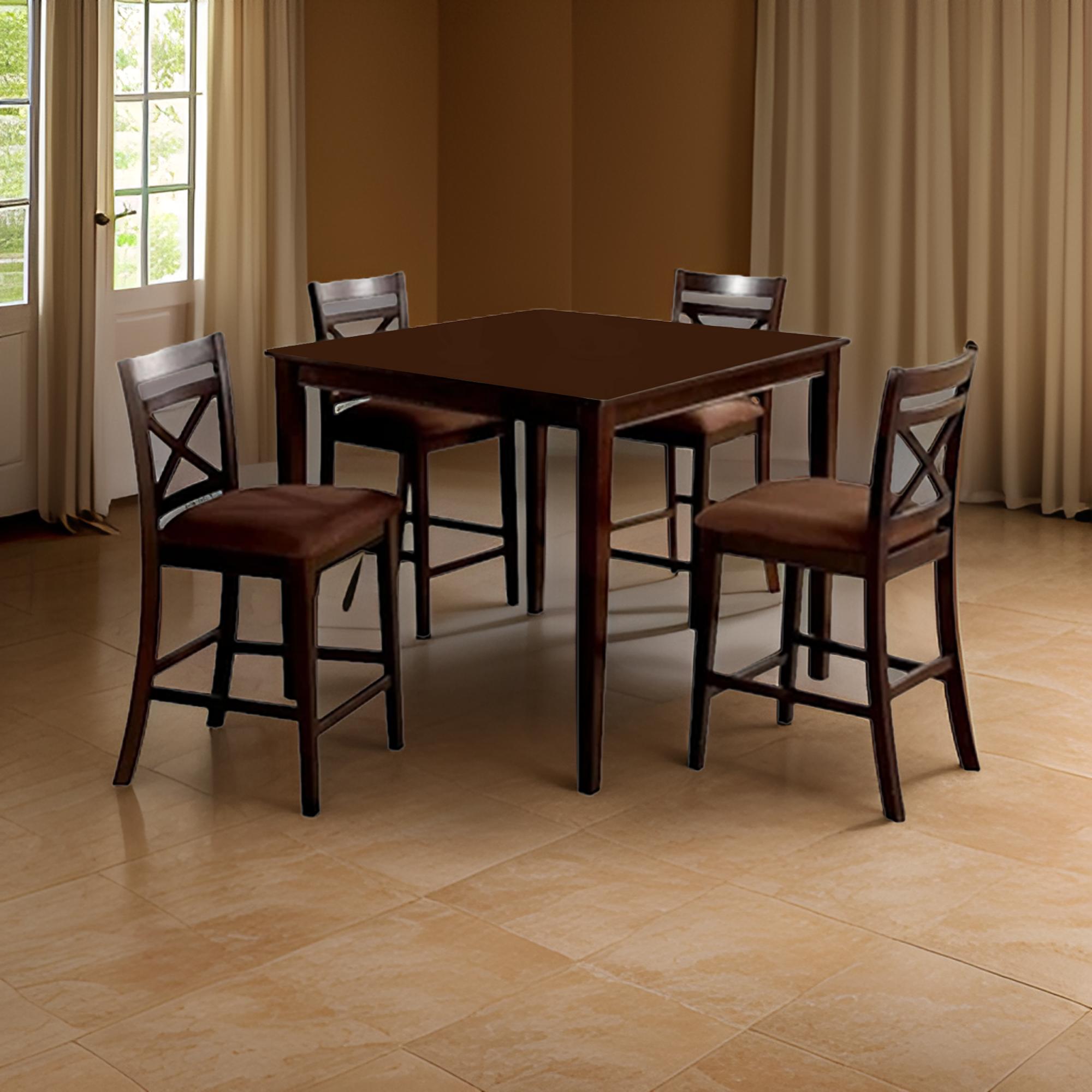 Benzara 5 Piece Wooden Counter Height Table with Crossback Chairs, Espresso Brown
