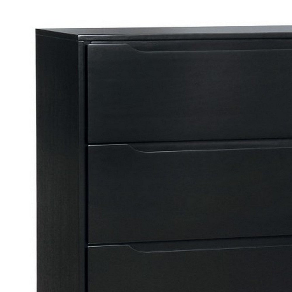 Benzara 4 Drawer Wooden Chest With Round Tapered Legs, Black