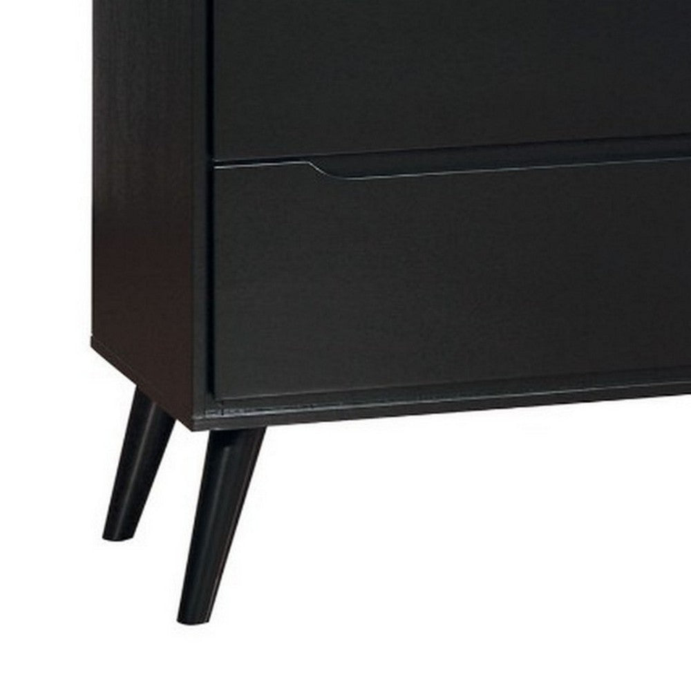 Benzara 4 Drawer Wooden Chest With Round Tapered Legs, Black
