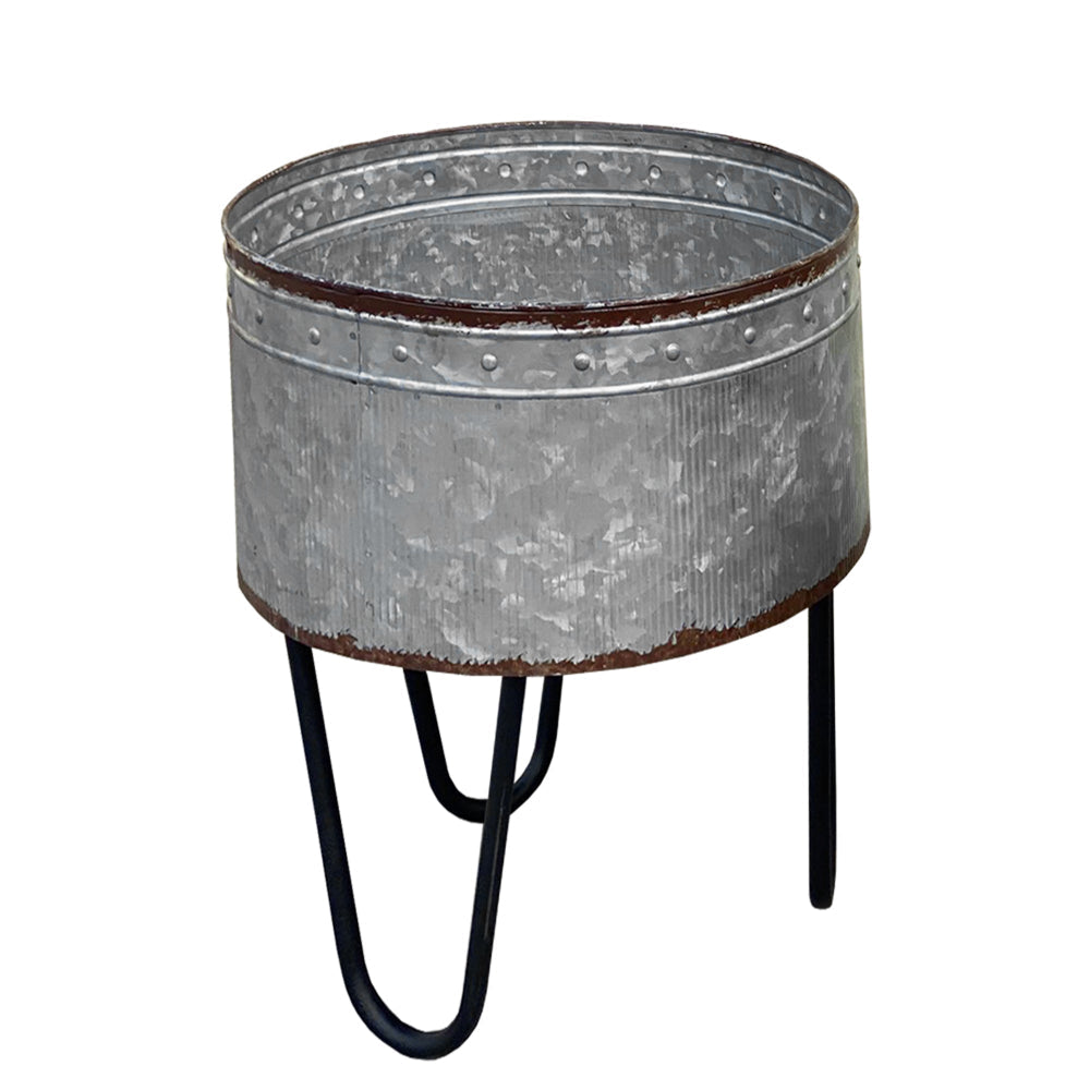 A and B Home Galvanized Sheet Planter Tubs, Iron Powder Coated Hairpin Legs, Set of 3, Gray, Black