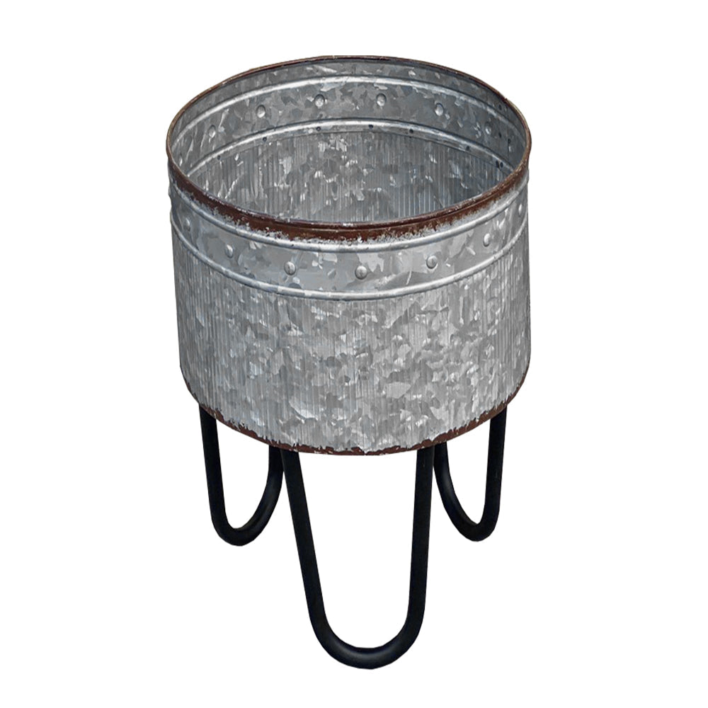 A and B Home Galvanized Sheet Planter Tubs, Iron Powder Coated Hairpin Legs, Set of 3, Gray, Black