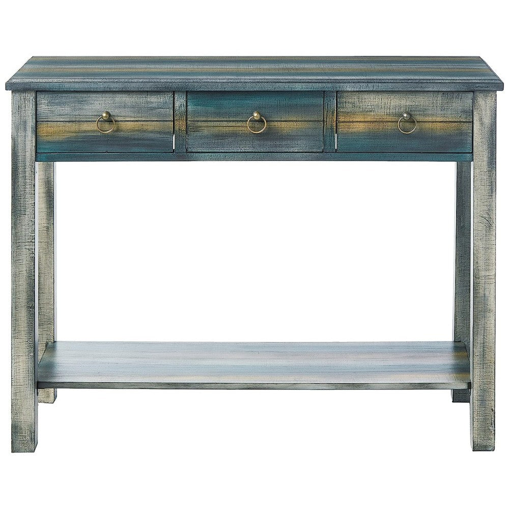 ACME Glancio Beautiful Console Table, Antique Oak & Teal Blue