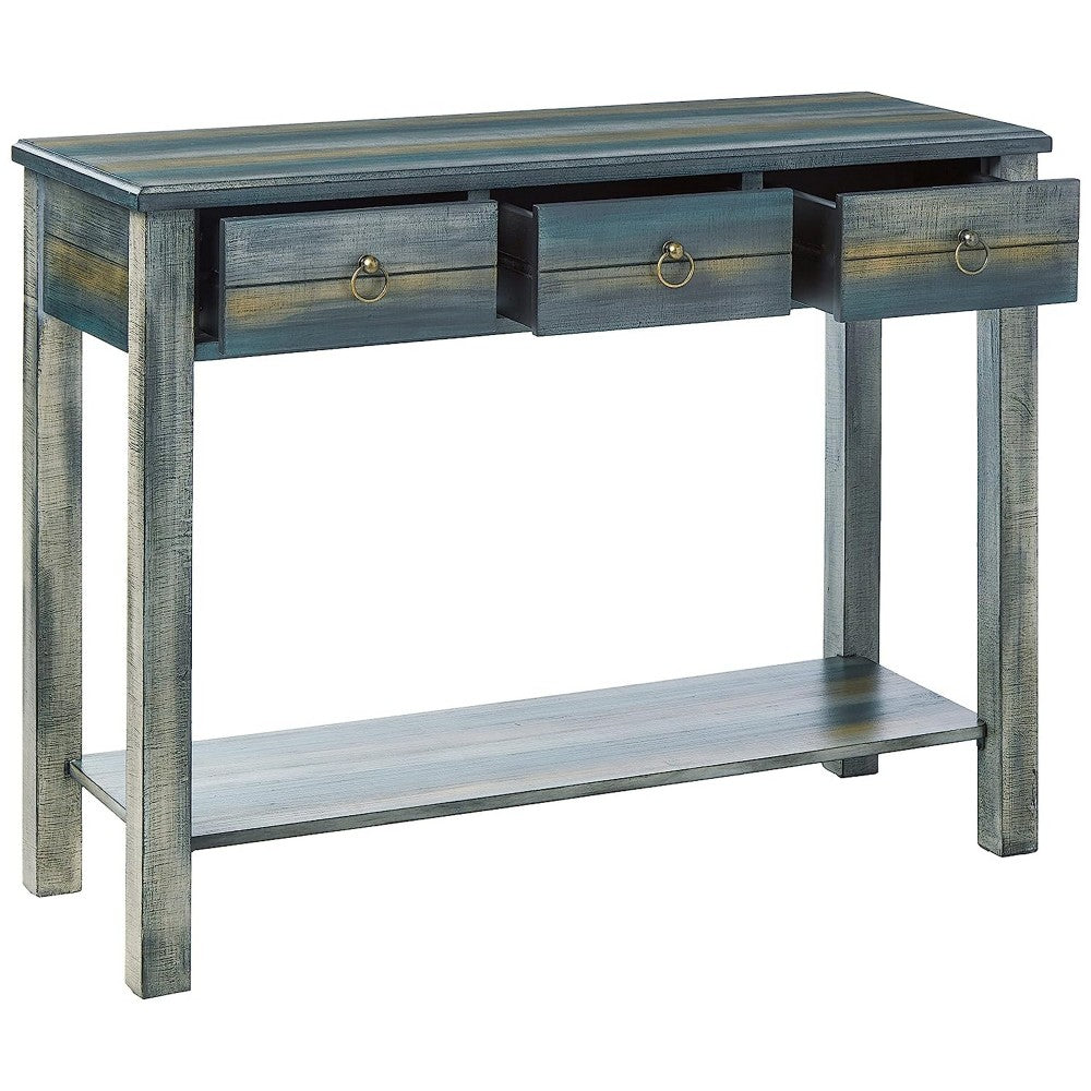ACME Glancio Beautiful Console Table, Antique Oak & Teal Blue