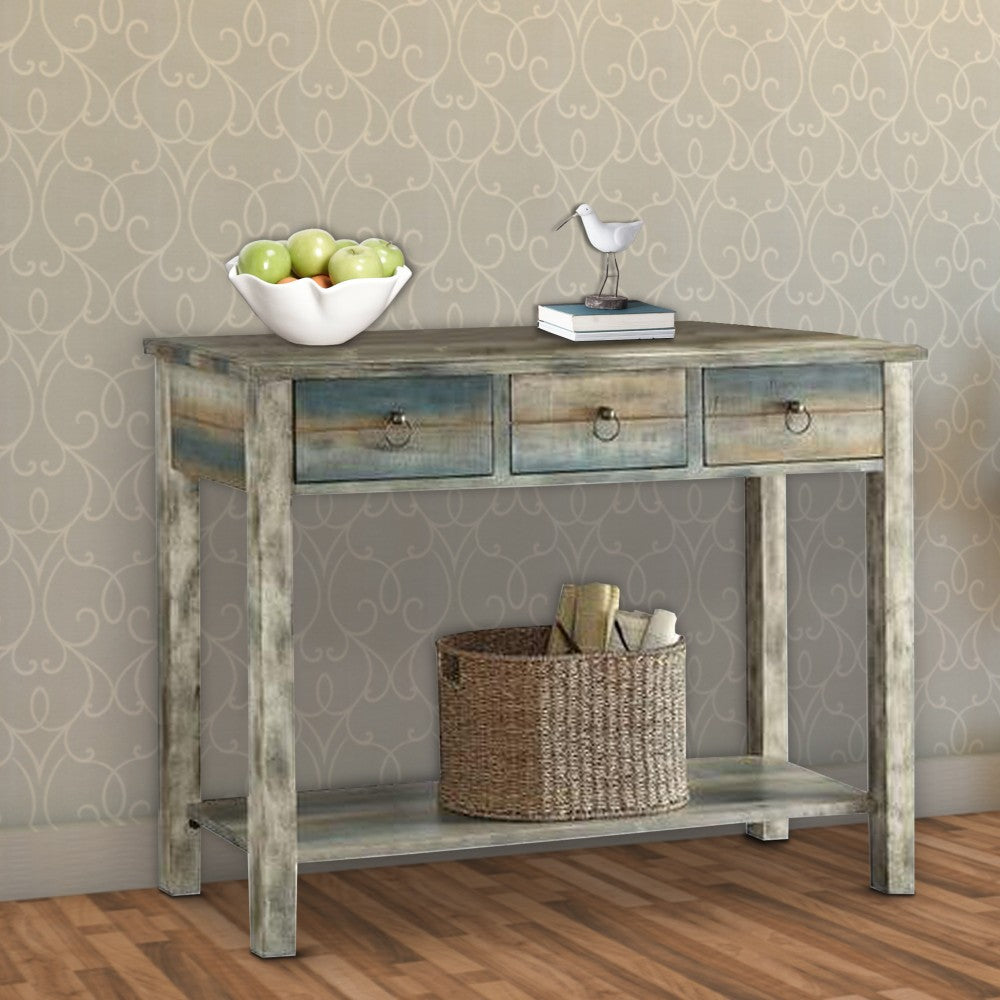 ACME Glancio Beautiful Console Table, Antique Oak & Teal Blue