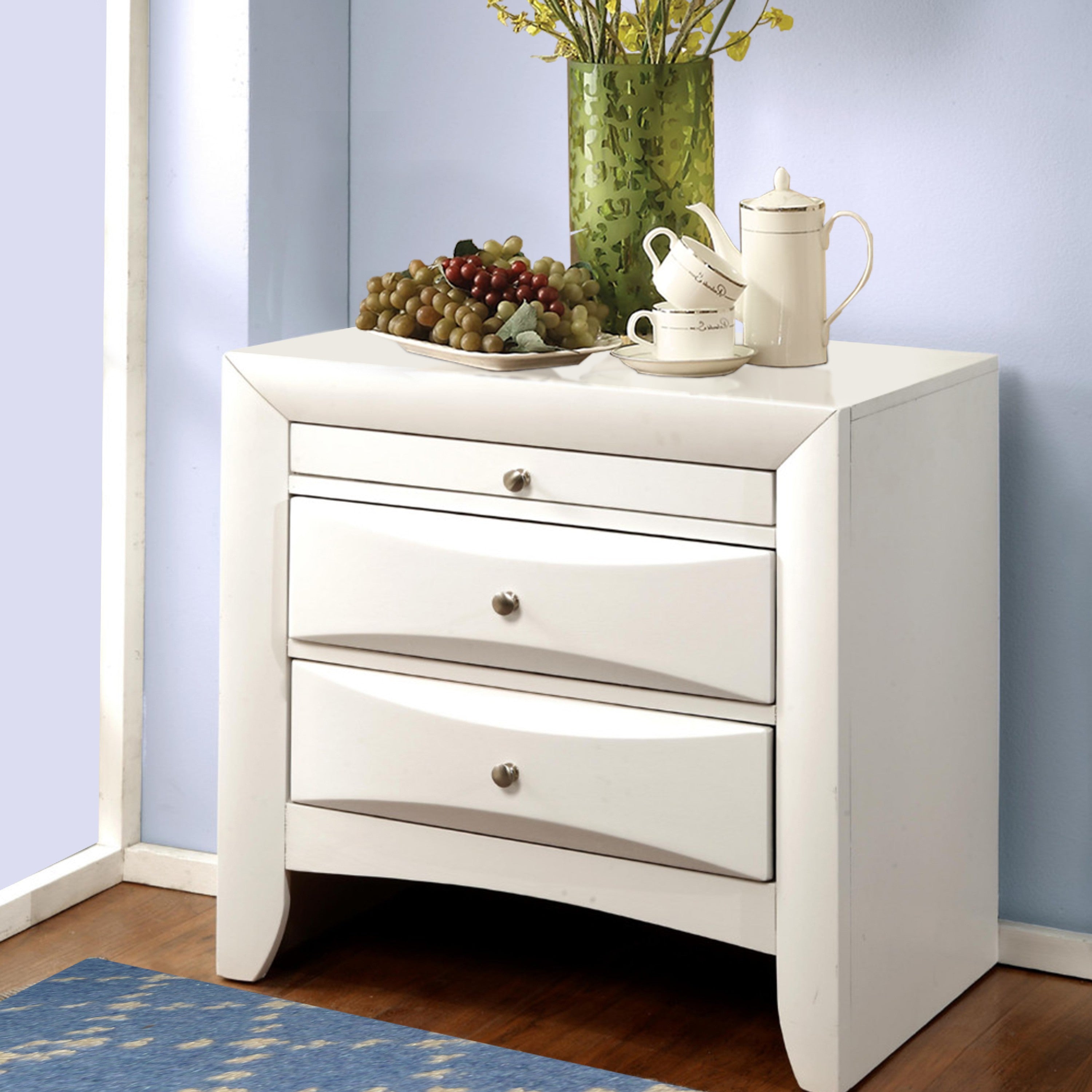 ACME Contemporary 3 Drawer Wood Nightstand By Ireland, White