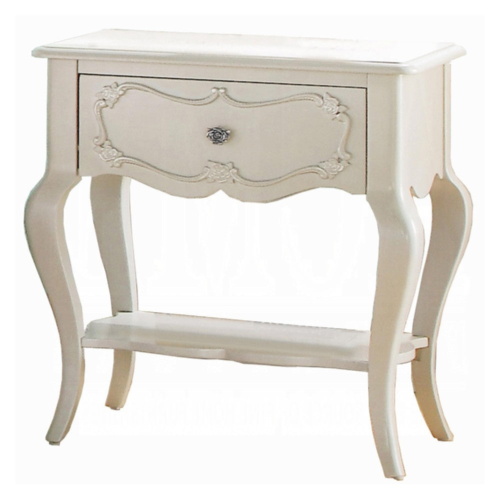 ACME Beautiful Wood Nightstand By Edalene, Pearl White