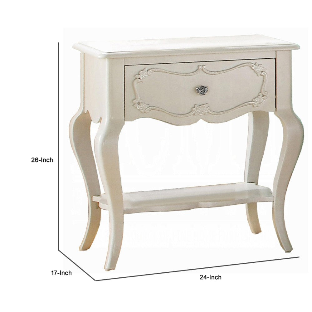 ACME Beautiful Wood Nightstand By Edalene, Pearl White