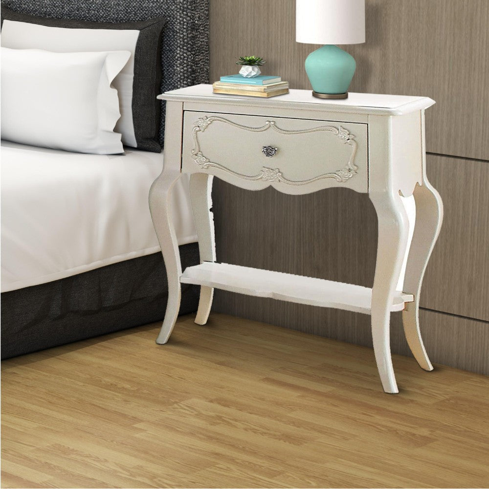ACME Beautiful Wood Nightstand By Edalene, Pearl White
