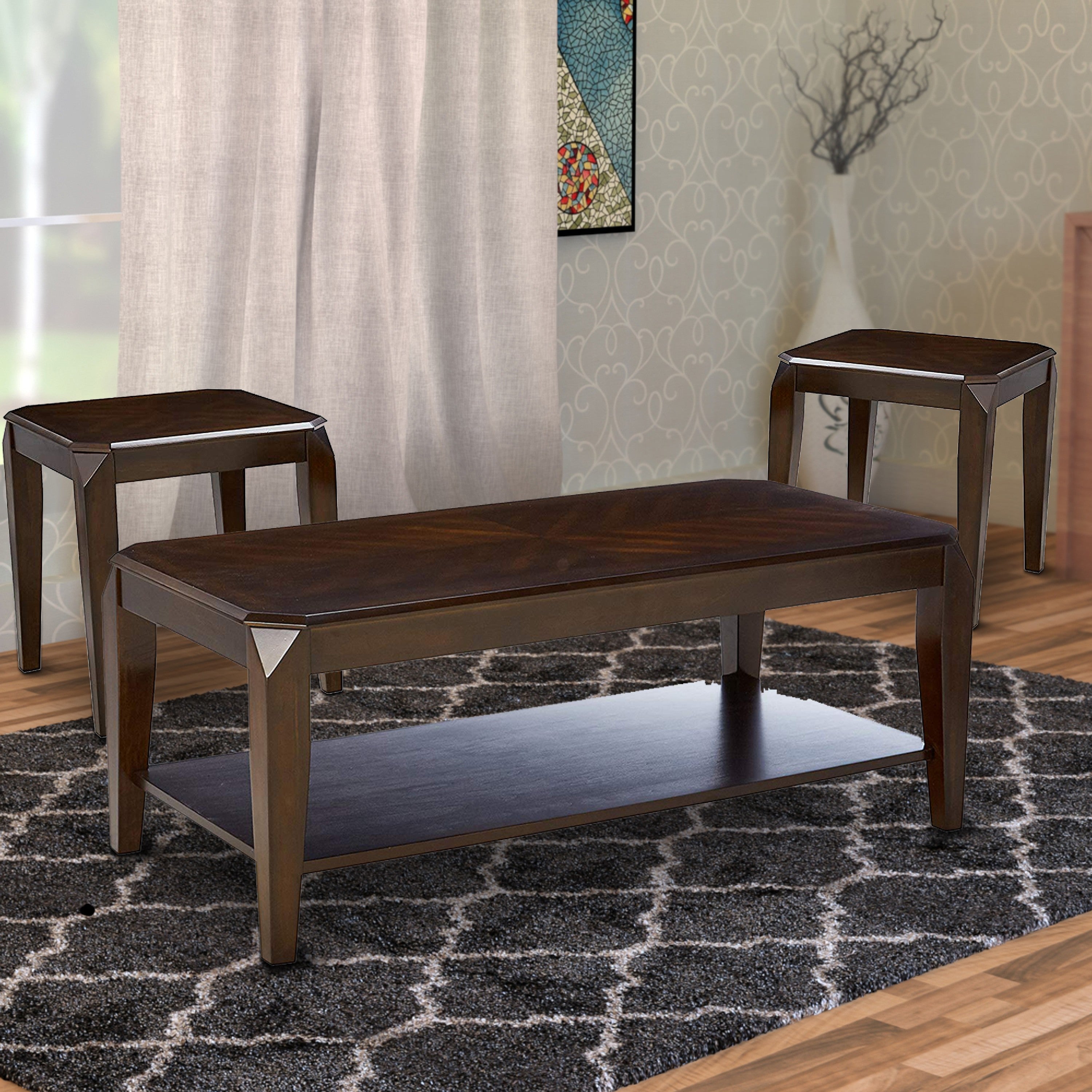 ACME Docila 3Pc Pack Coffee/End Table Set, Walnut