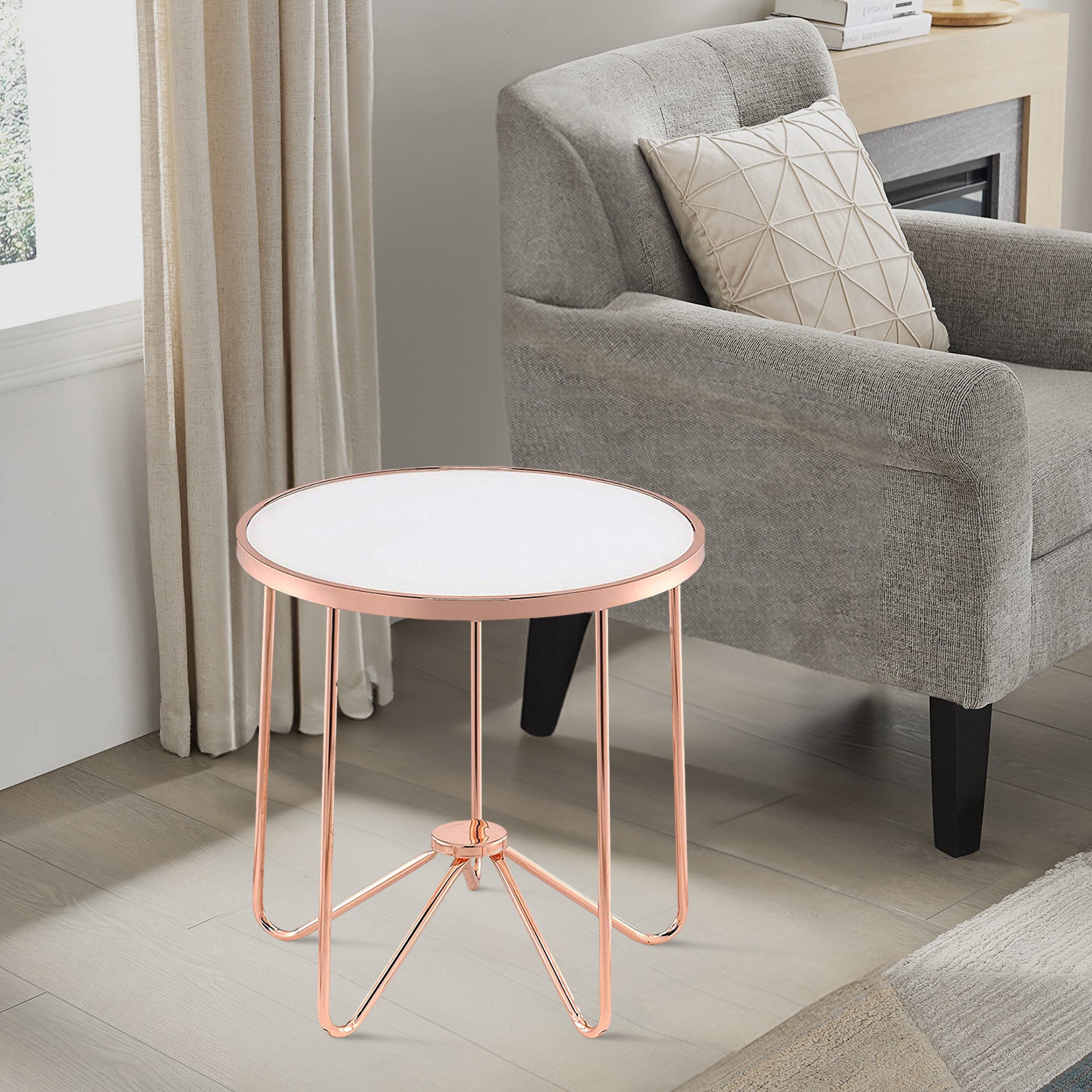 ACME Alivia End Table, Frosted Glass & Rose Gold
