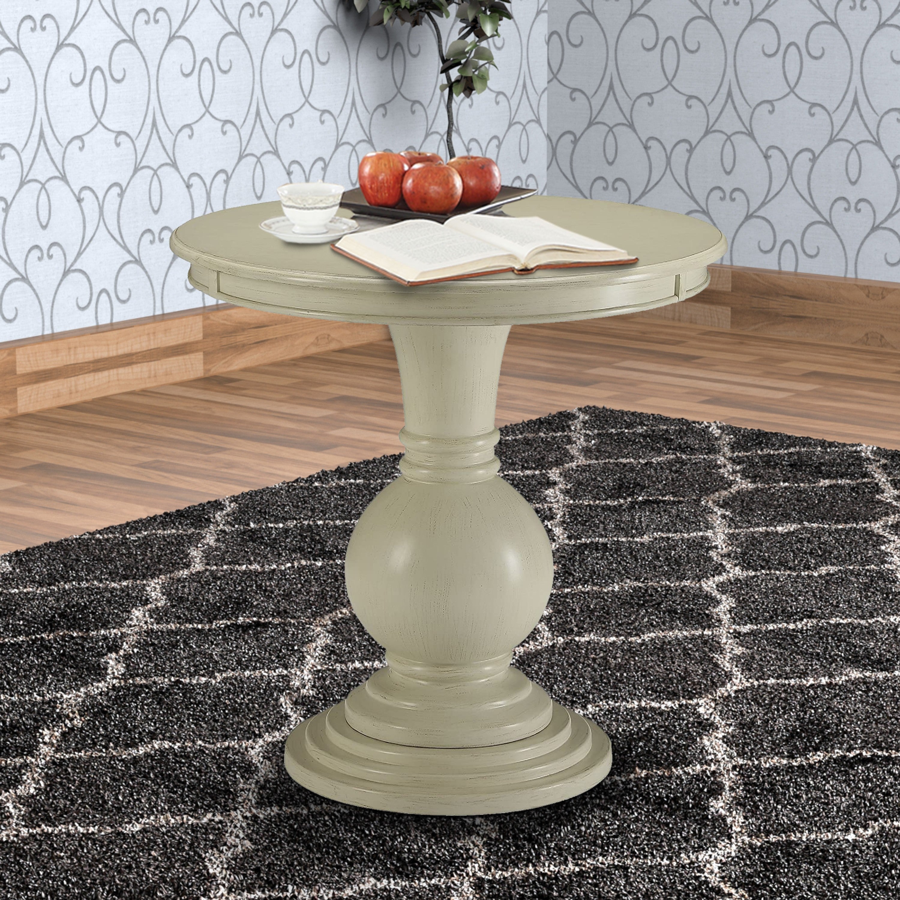 ACME Wooden Accent Table with Pedestal Base, Antique White
