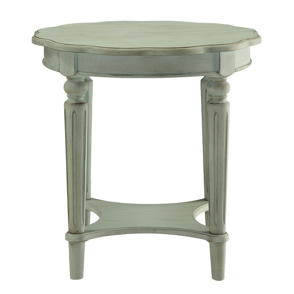 ACME Fordon Wooden End Table, Scalloped Round Top, French Antique White Finish