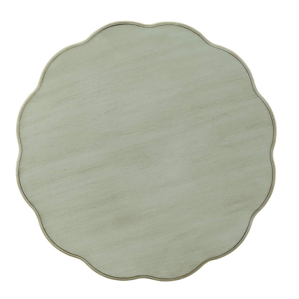 ACME Fordon Wooden End Table, Scalloped Round Top, French Antique White Finish