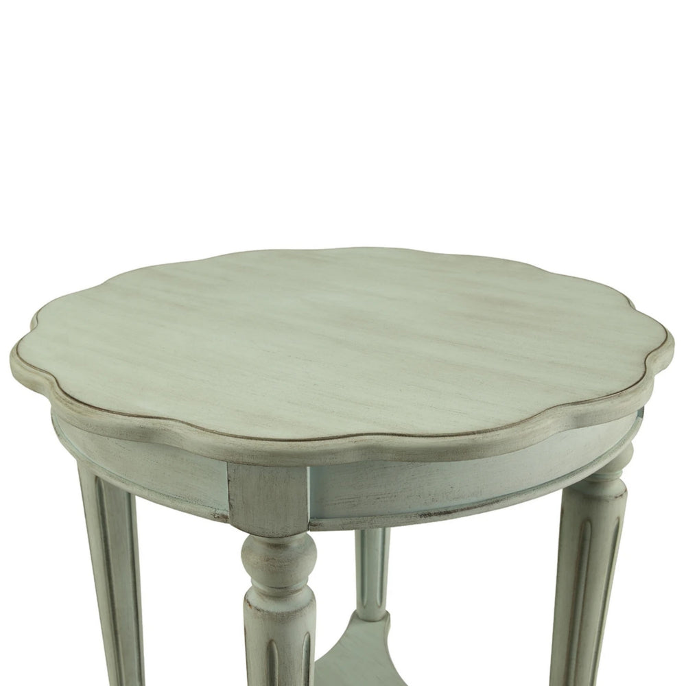 ACME Fordon Wooden End Table, Scalloped Round Top, French Antique White Finish