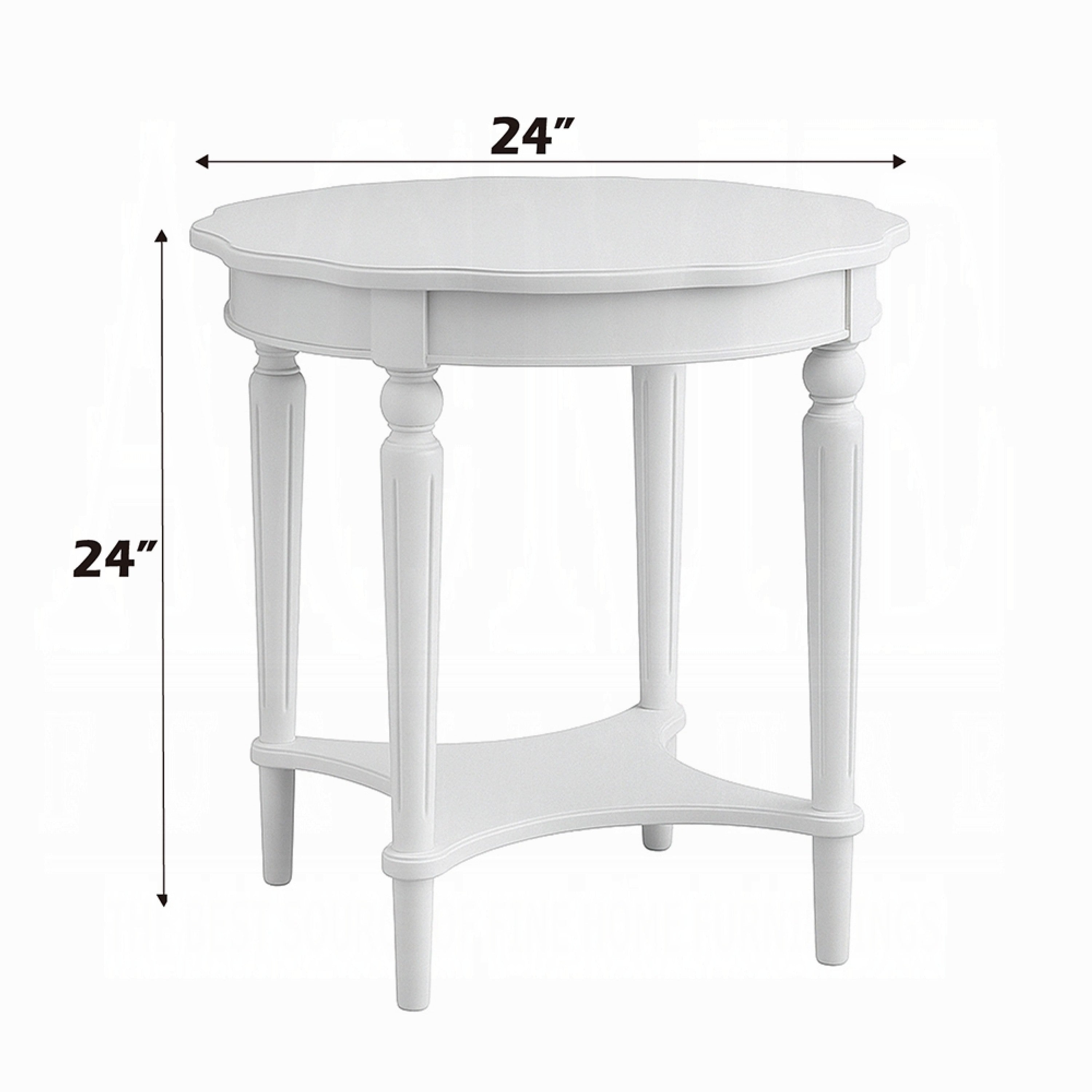ACME Fordon Wooden End Table, Scalloped Round Top, French Antique White Finish