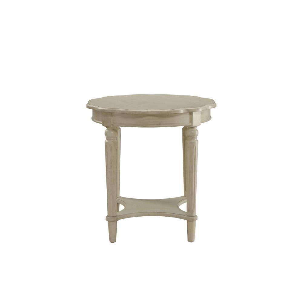ACME Fordon Round End Table, Scalloped Top, Antique White