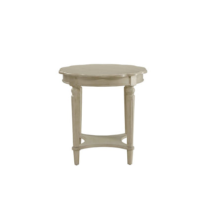 ACME Fordon Round End Table, Scalloped Top, Antique White