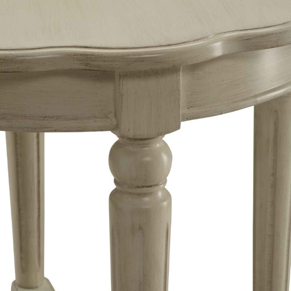 ACME Fordon Round End Table, Scalloped Top, Antique White