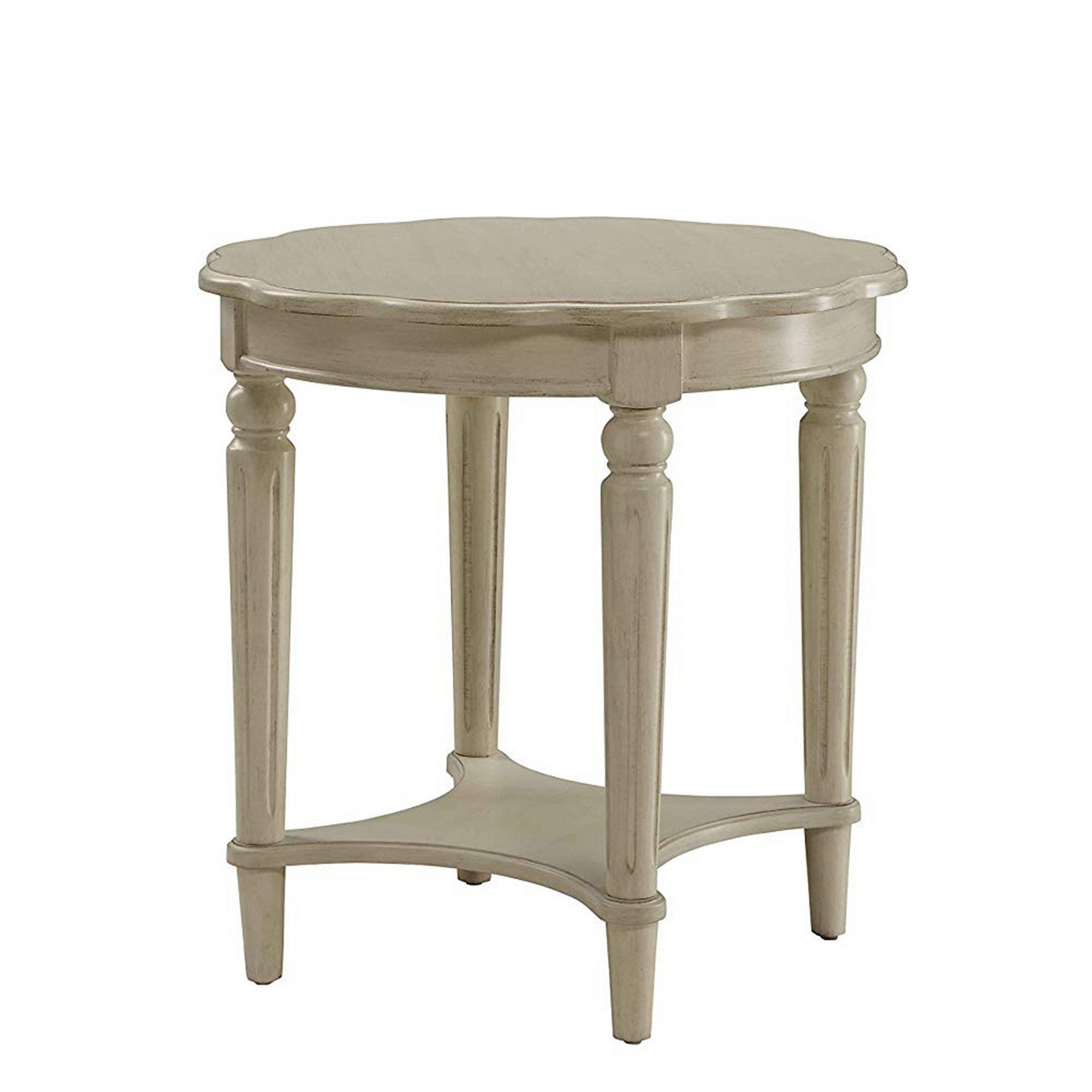ACME Fordon Round End Table, Scalloped Top, Antique White