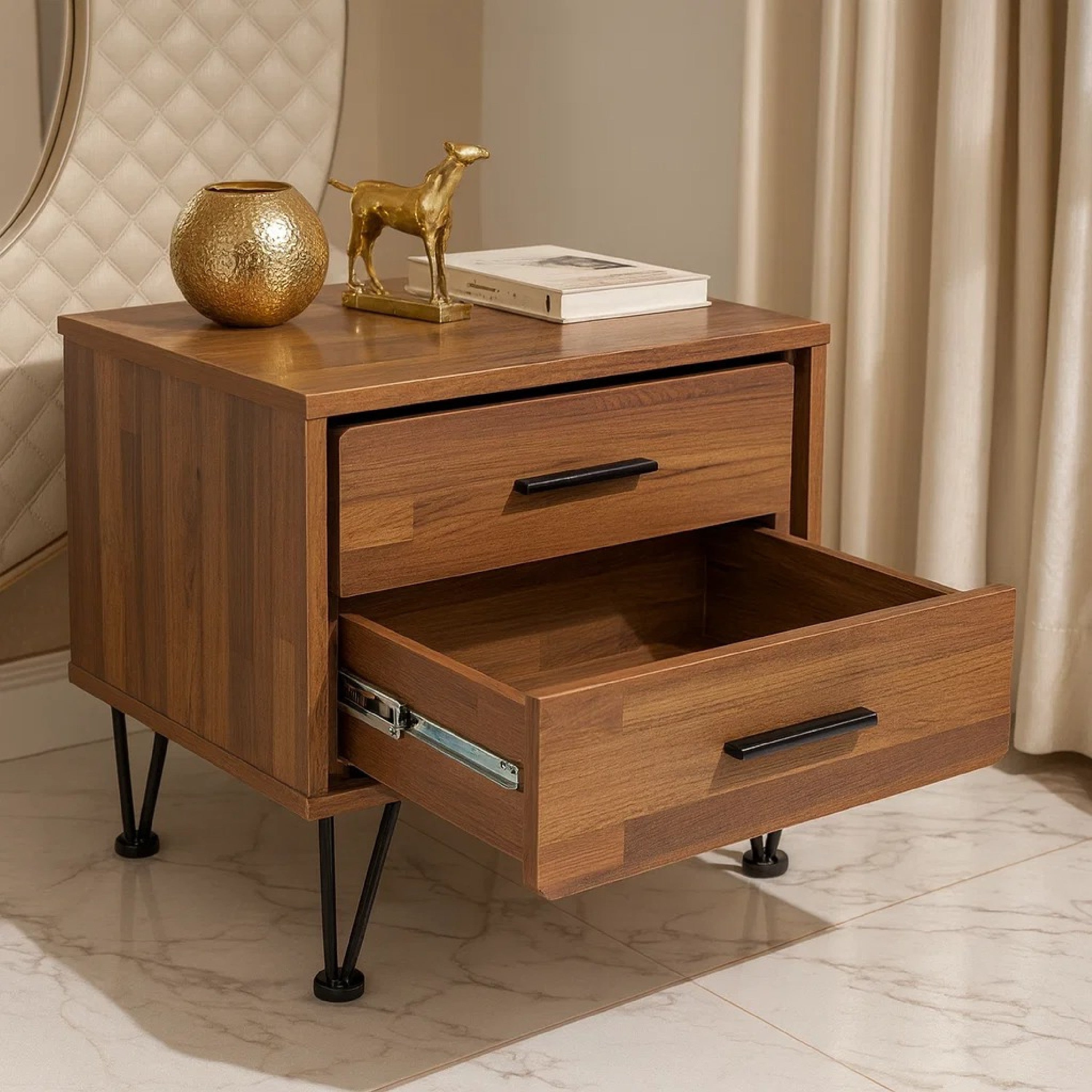 ACME Contemporary 2 Drawers Wood Nightstand By Deoss, Brown