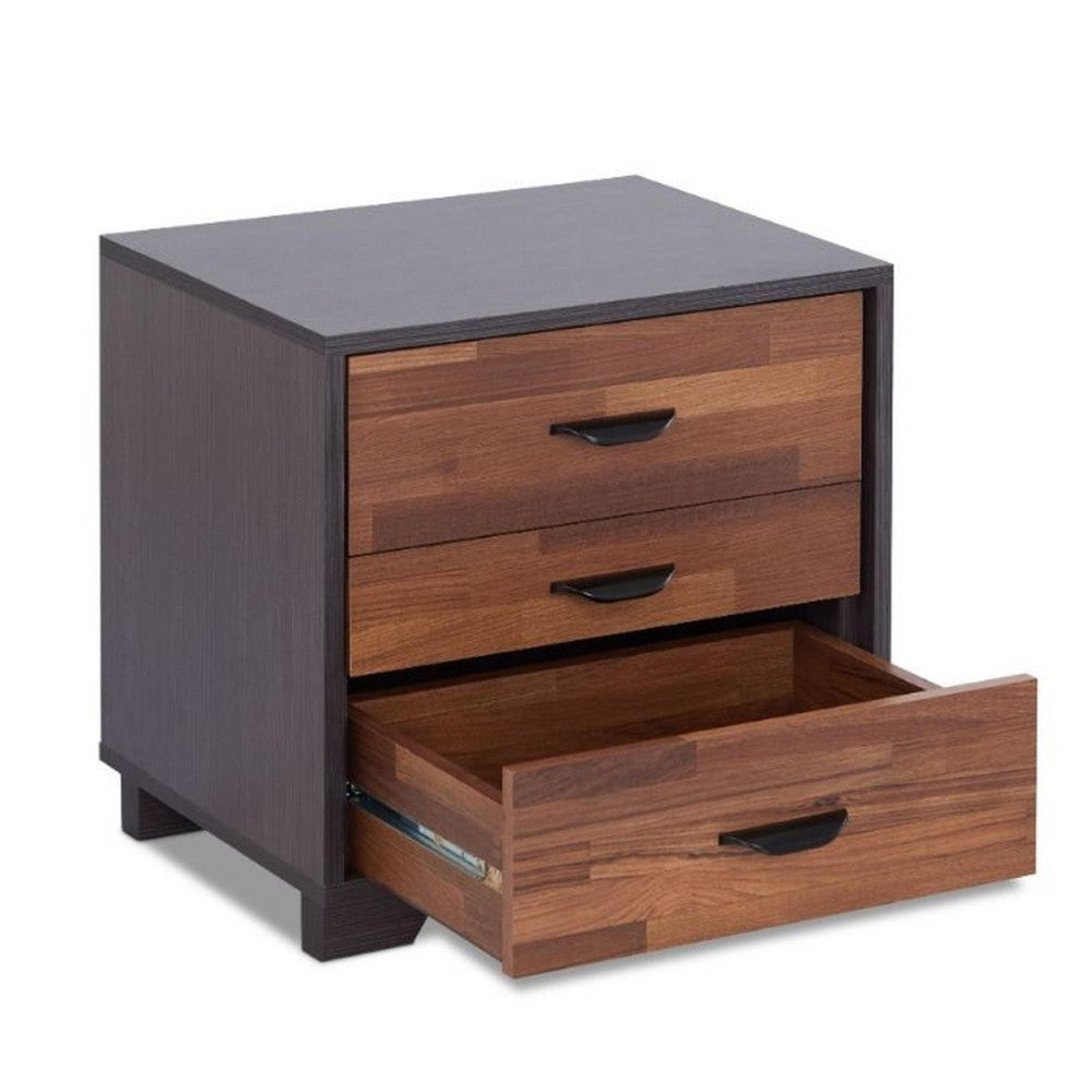 ACME Rectangular 3 Drawers Wood Nightstand By Eloy, Brown