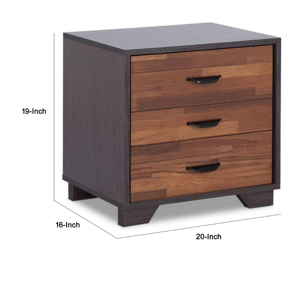 ACME Rectangular 3 Drawers Wood Nightstand By Eloy, Brown
