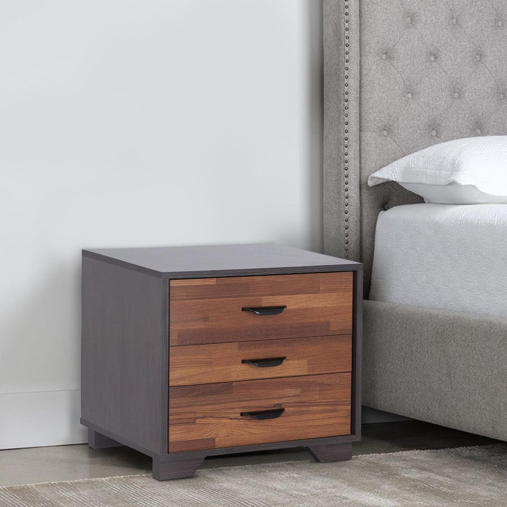 ACME Rectangular 3 Drawers Wood Nightstand By Eloy, Brown
