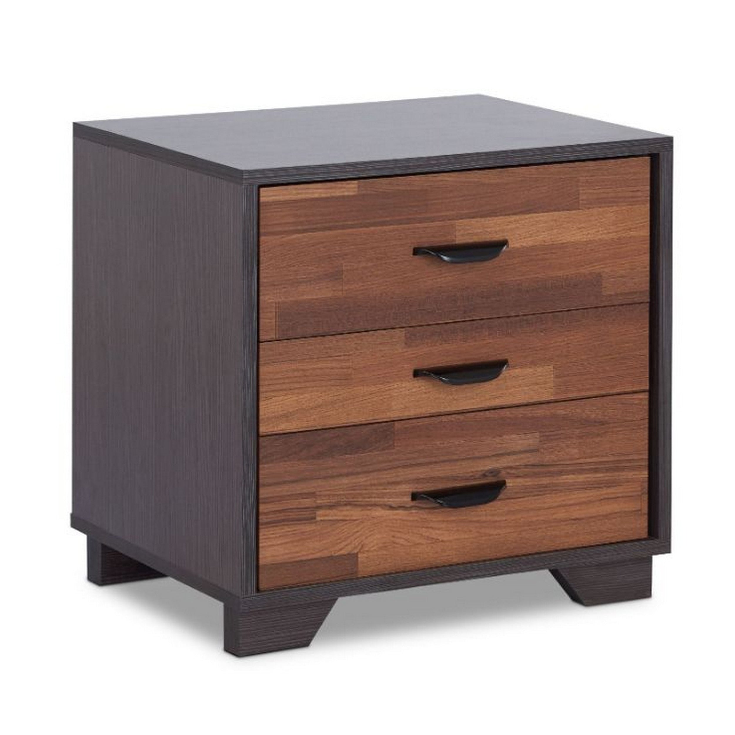 ACME Rectangular 3 Drawers Wood Nightstand By Eloy, Brown