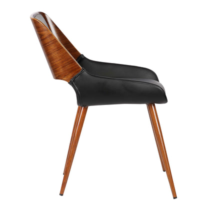 Benjara Armen Living Panda Mid-Century Dining Chair in Walnut Finish And Black Pu