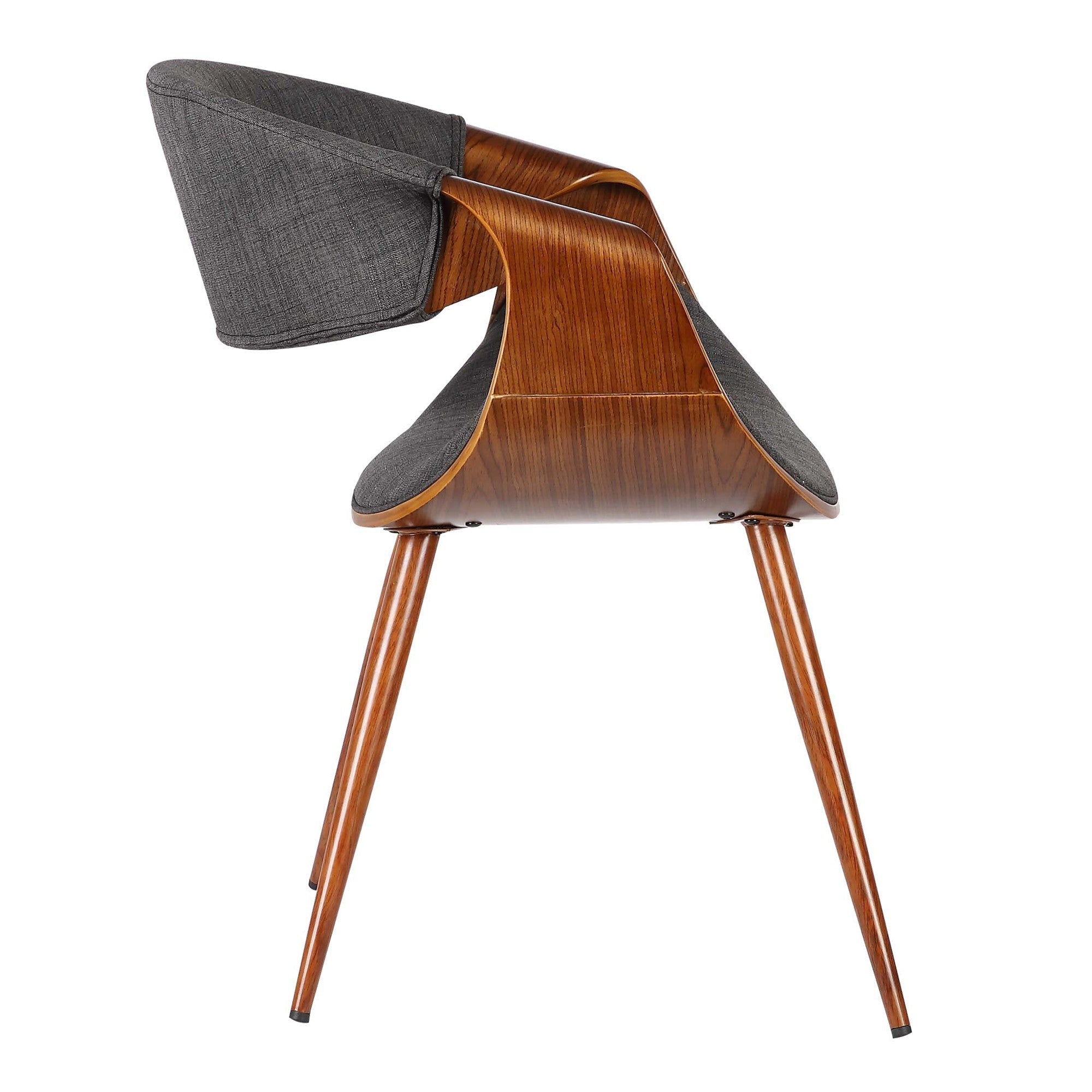 Benjara Curved Back Fabric Dining Chair With Round Tapered Legs, Brown And Gray