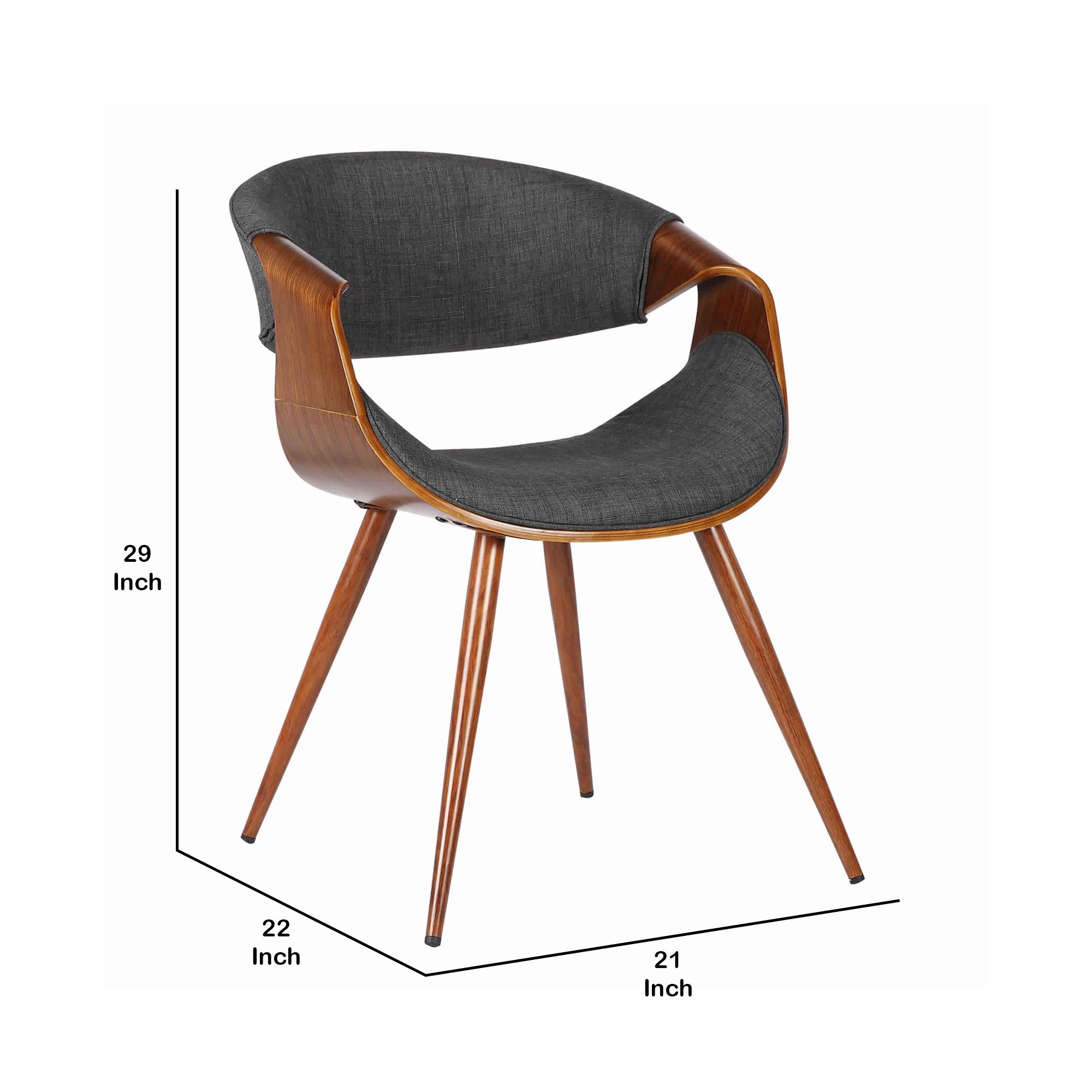 Benjara Curved Back Fabric Dining Chair With Round Tapered Legs, Brown And Gray