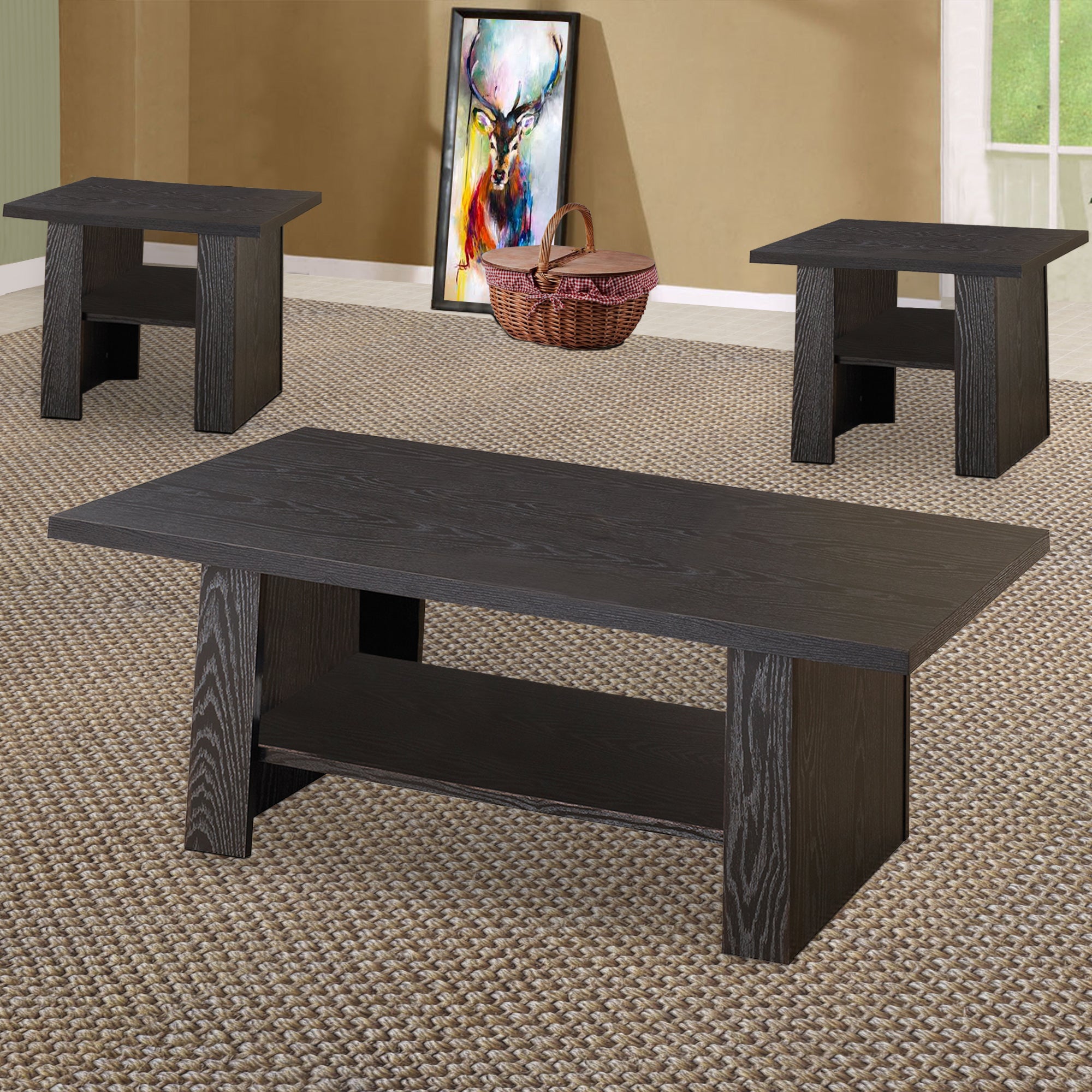 Coaster Bewildering rich black 3 piece occasional table set