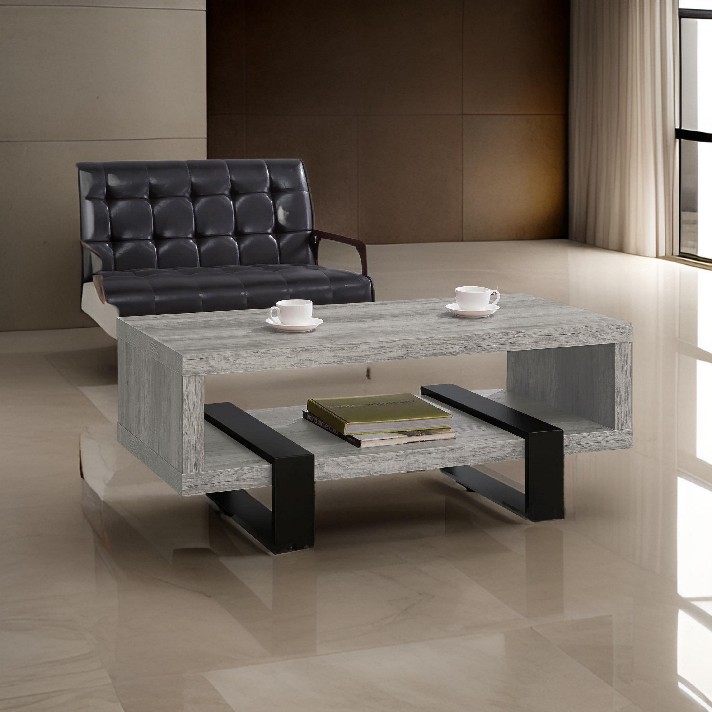 Coaster Modern Driftwood Open Shelf Coffee Table, Gray And Black