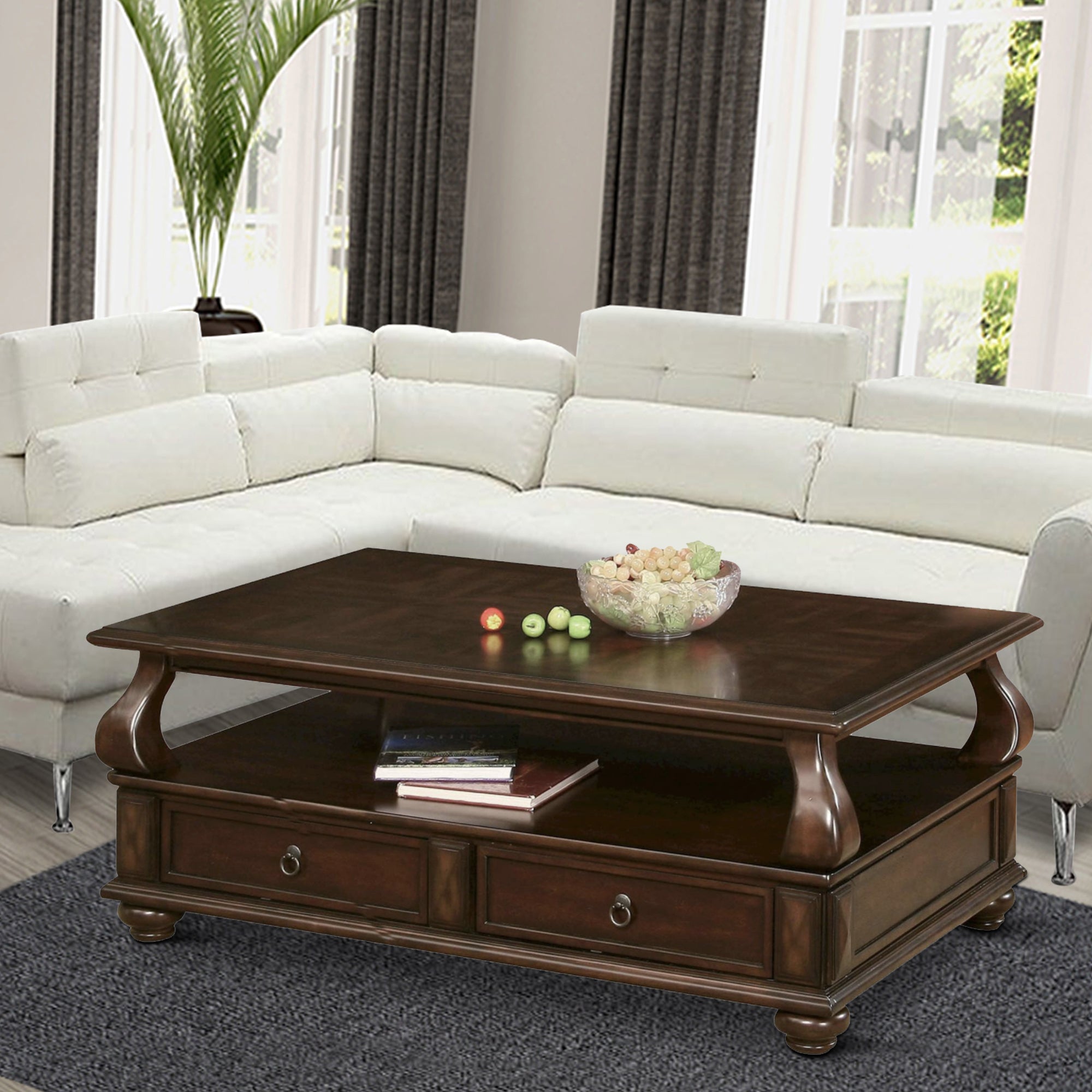 ACME Elegant Coffee Table With 2 Drawers , Walnut Brown