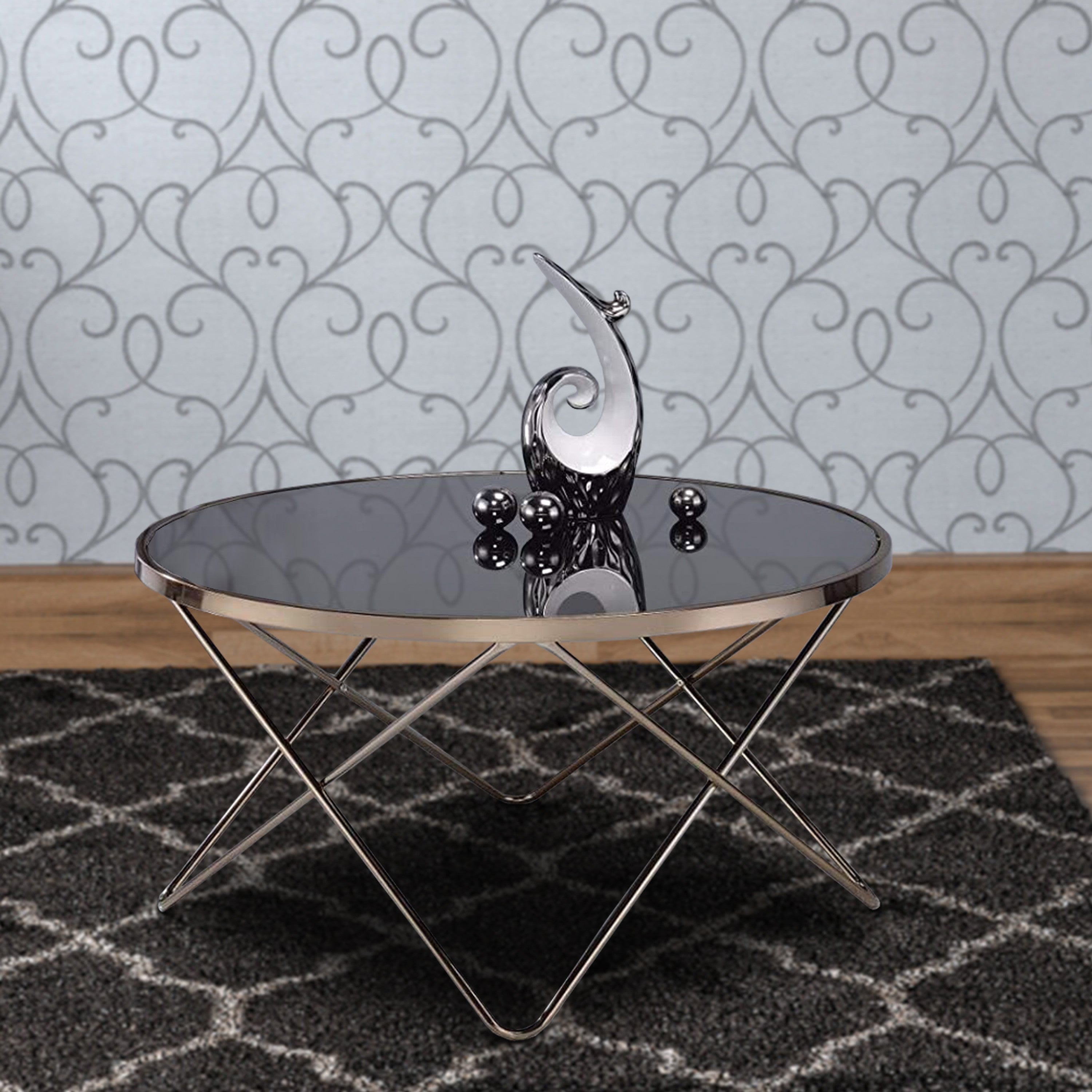 ACME Alluring Coffee Table, Black Glass & Gold
