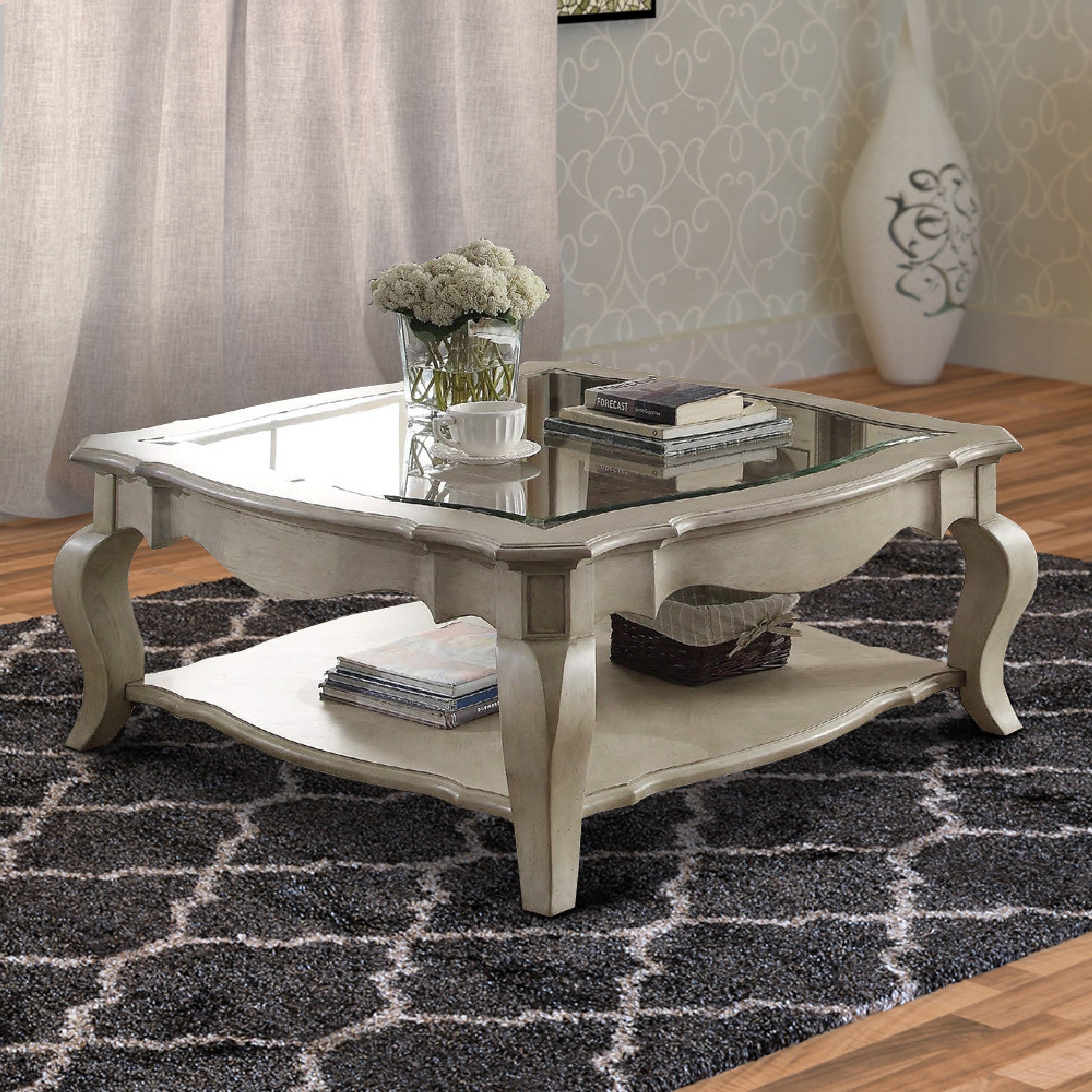 ACME Charming Coffee Table, Brown& Clear Glass