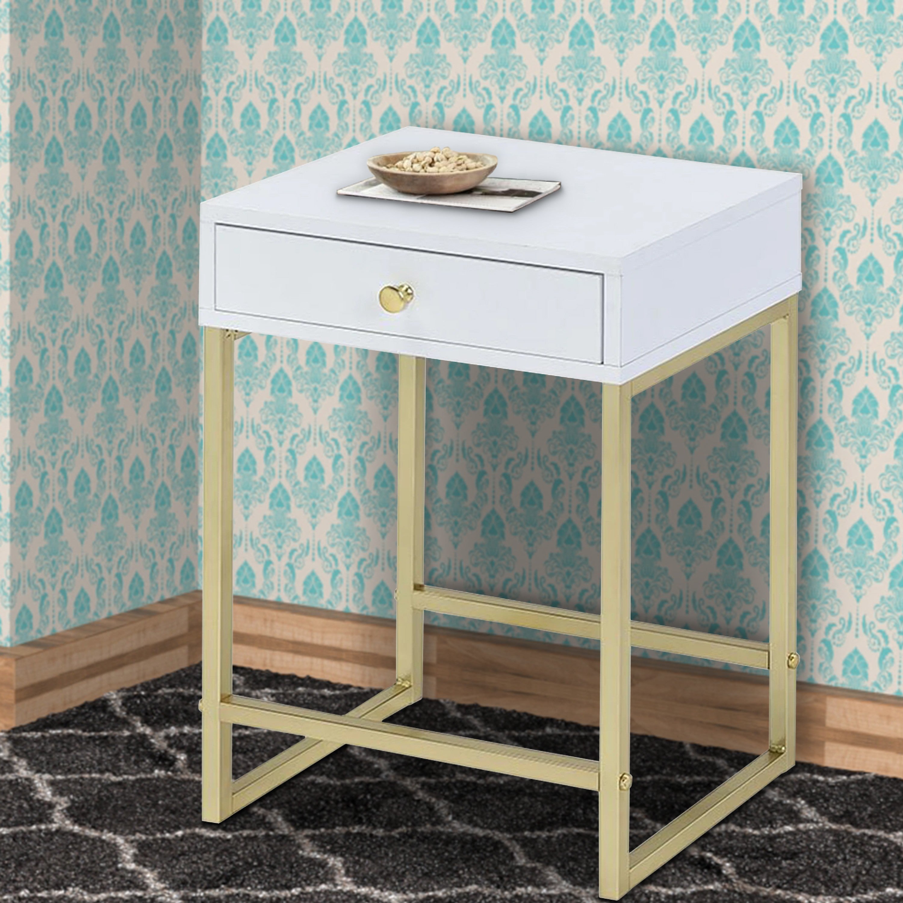 ACME Astonishing Side Table, White & Gold