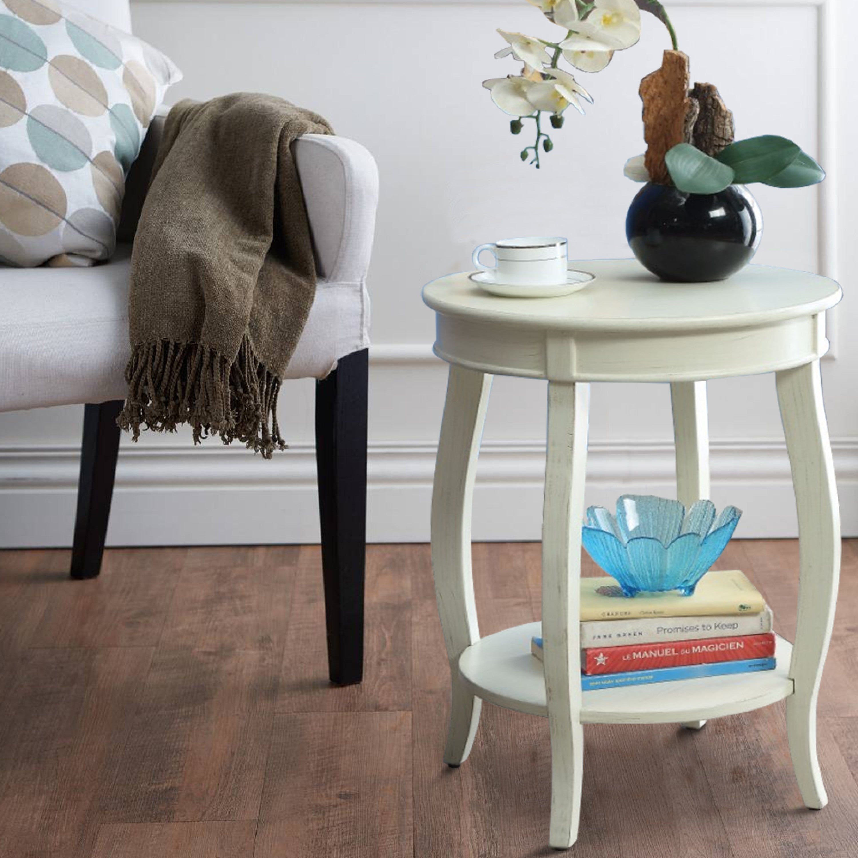 ACME Fashionable Side Table, Antique White