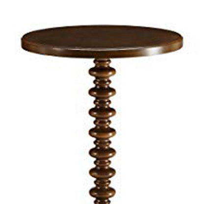 ACME 17 Inch Round Wood Side Table, Turned Support, Walnut Brown