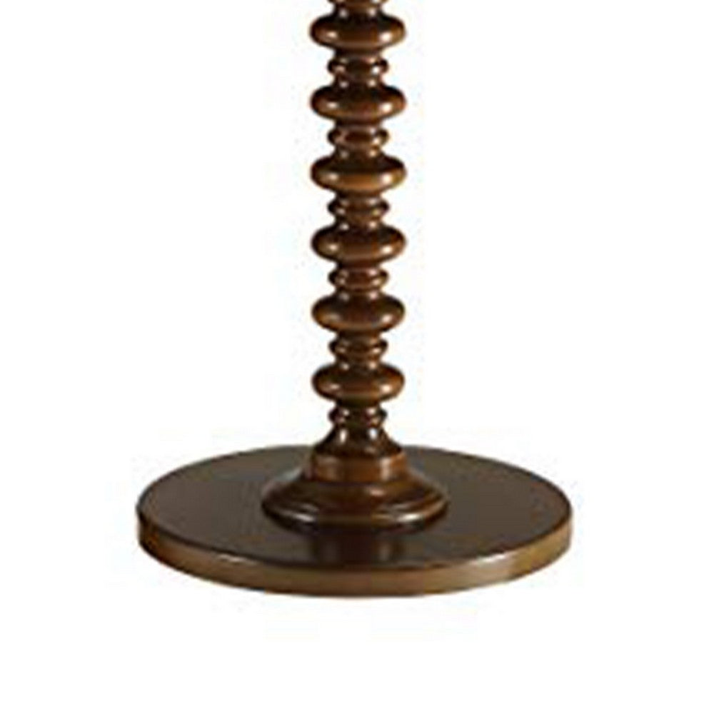 ACME 17 Inch Round Wood Side Table, Turned Support, Walnut Brown