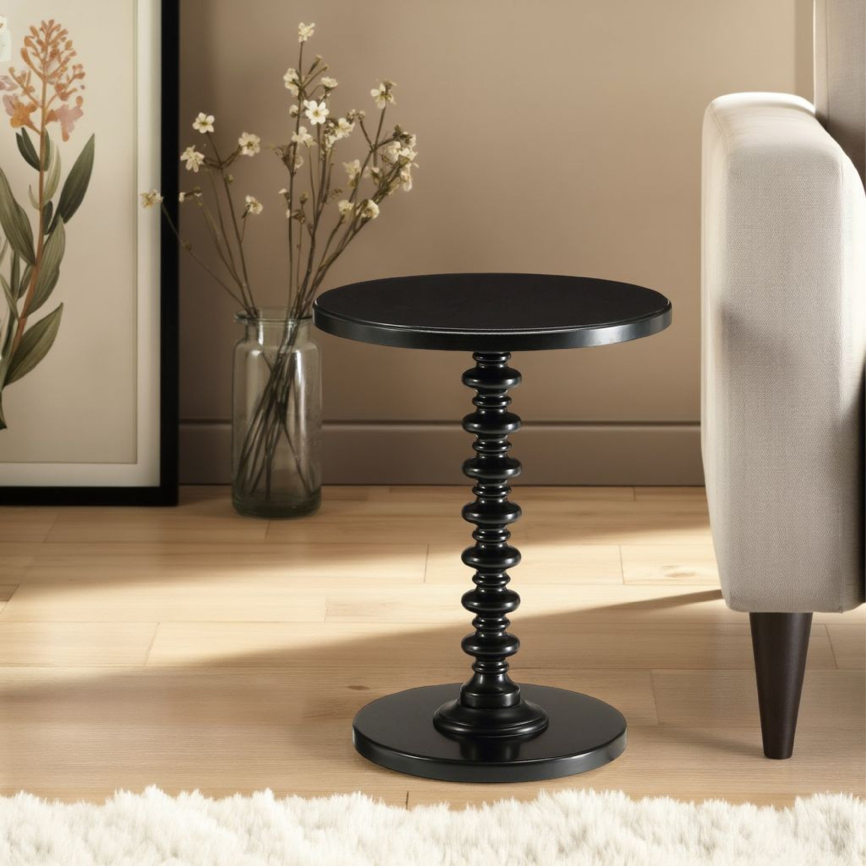 ACME Astonishing Side Table With Round Top, Black