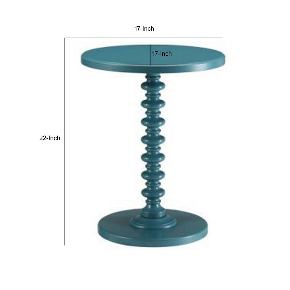 ACME Astonishing Side Table With Round Top, Teal Blue