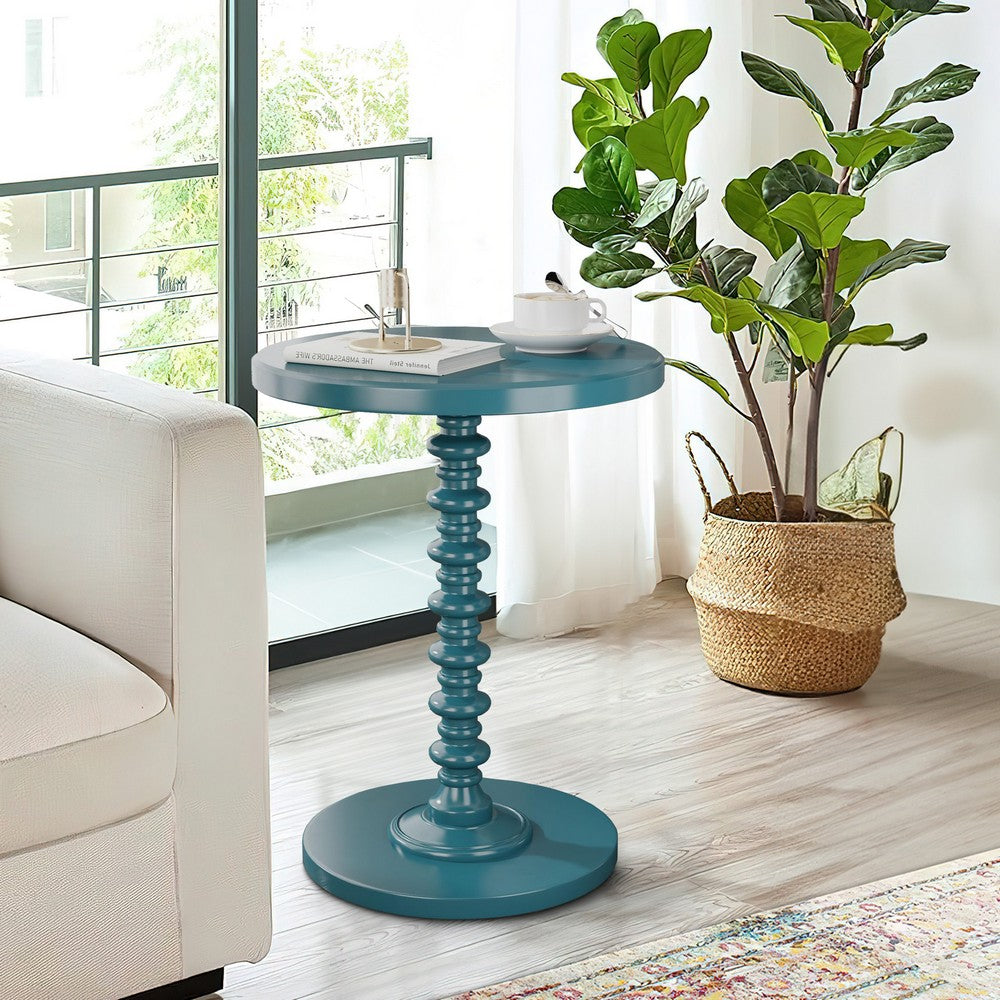 ACME Astonishing Side Table With Round Top, Teal Blue