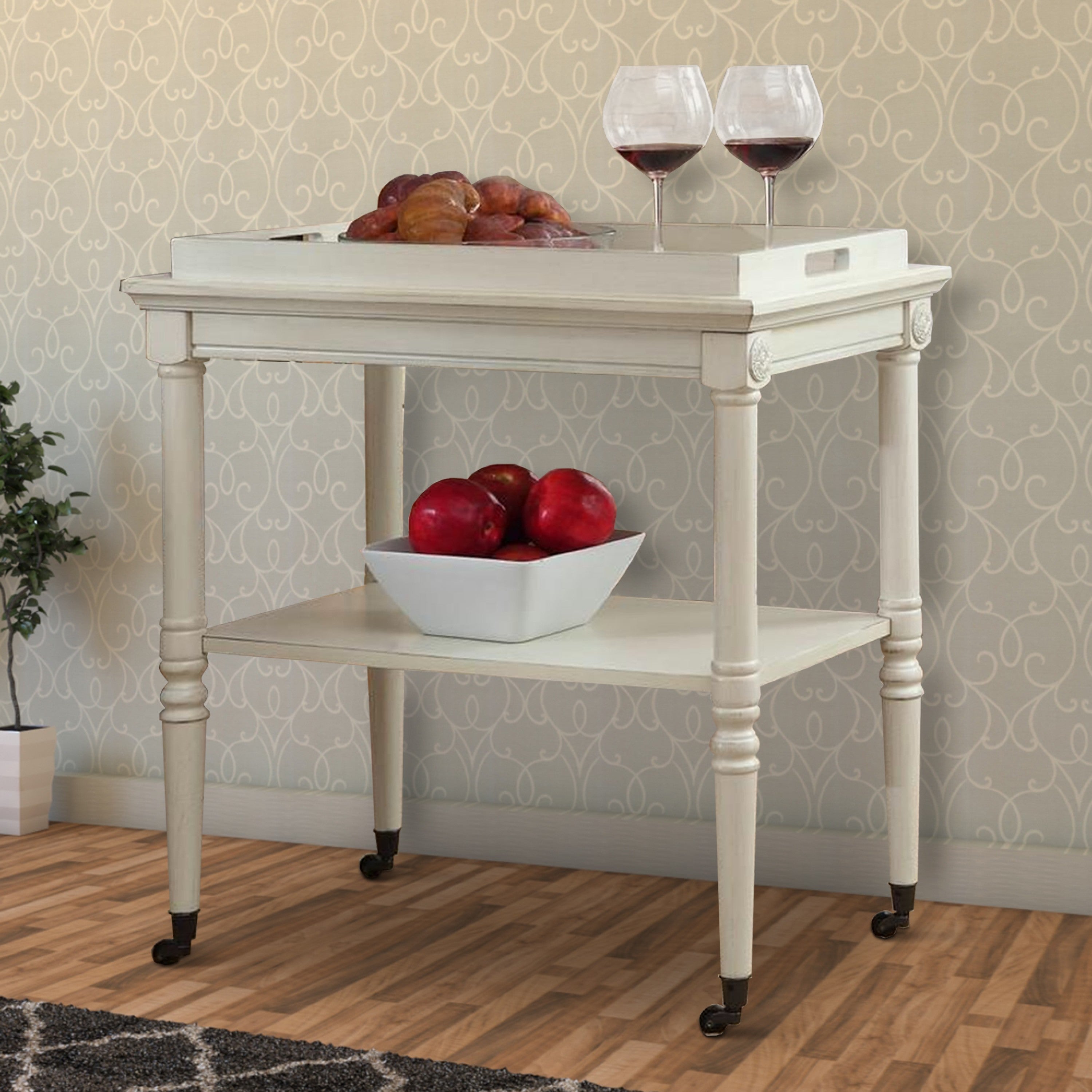 ACME Wooden Serving Tray Table, Antique White