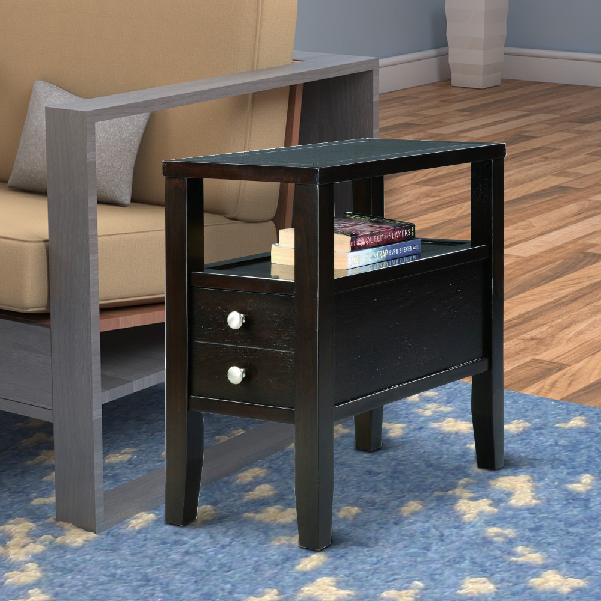 Benjara Amiable Chairside Table, Dark Espresso