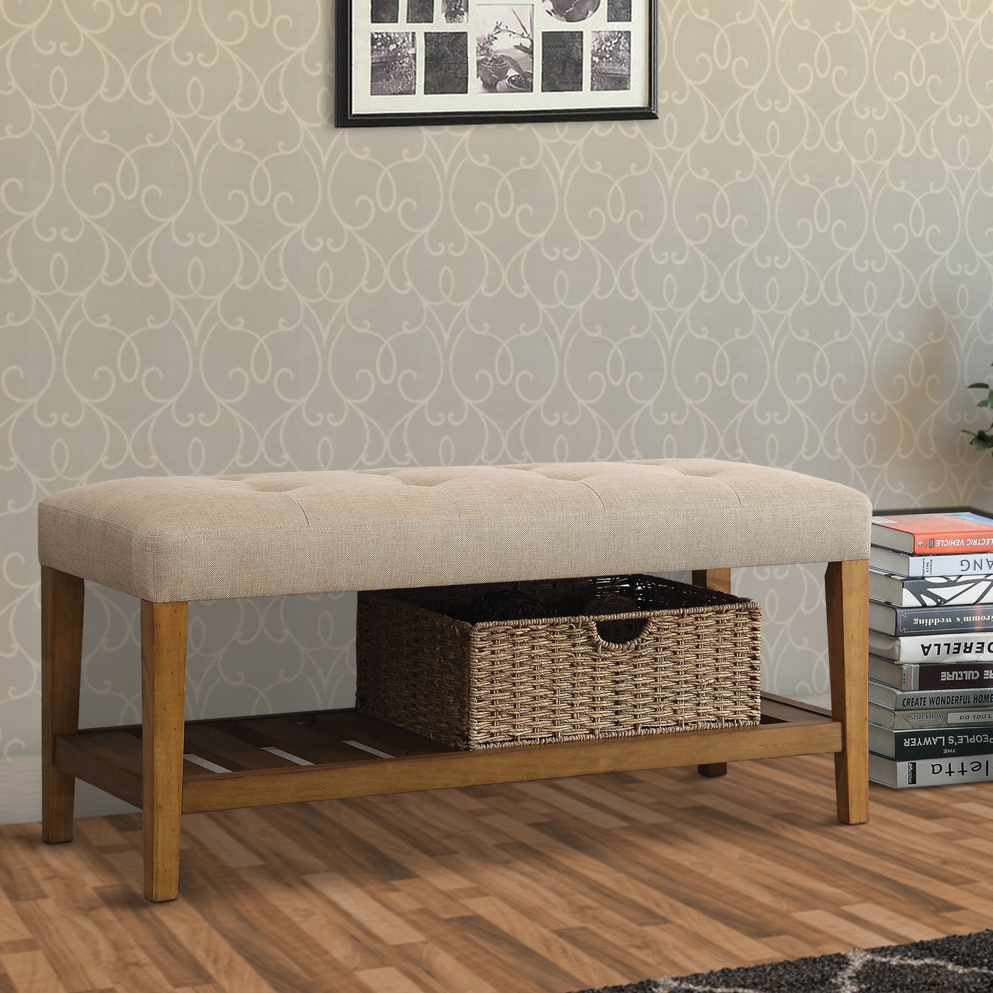 ACME Wooden Bench, Beige & Oak