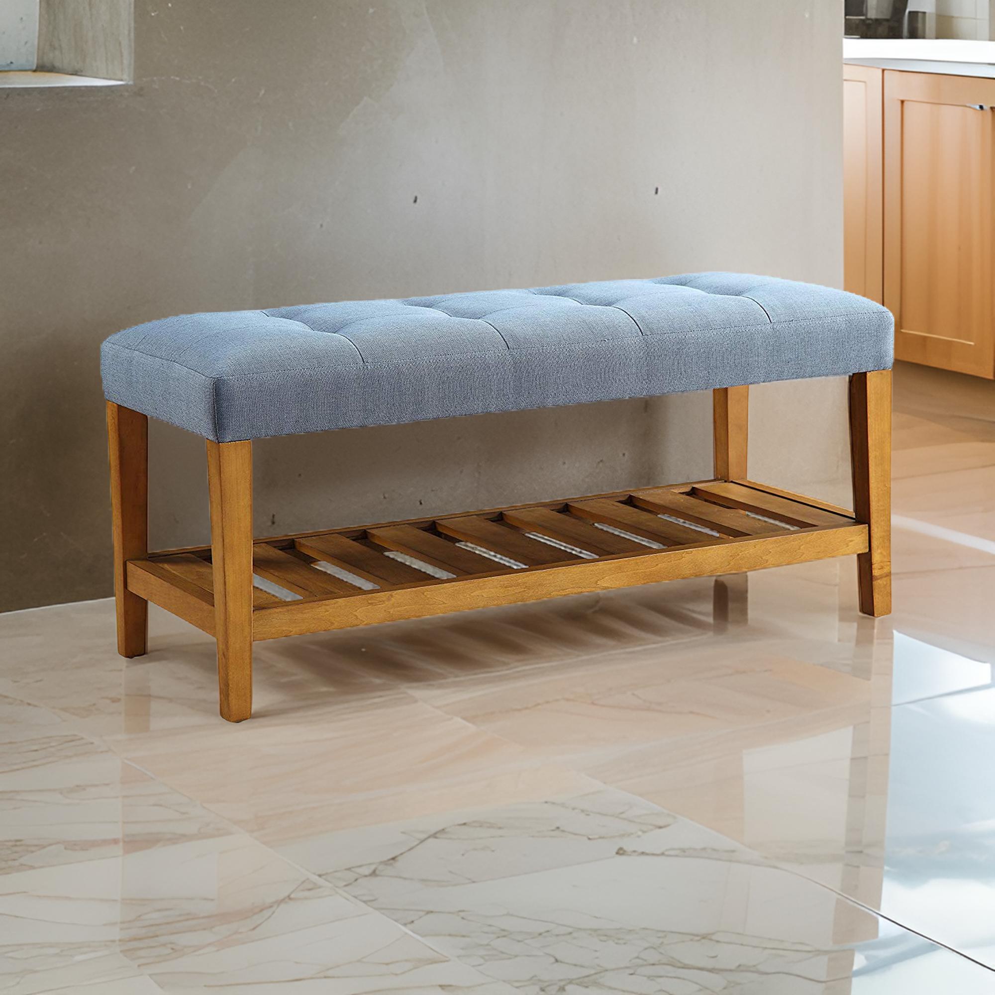 ACME Wooden Bench, Blue & Oak