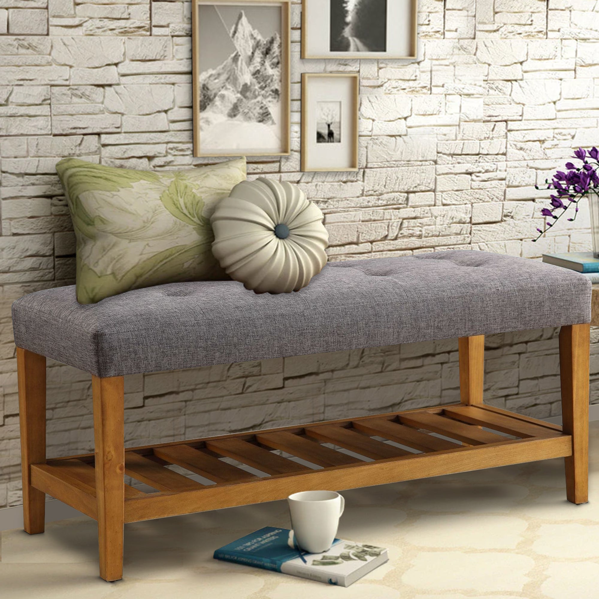 ACME Wooden Bench, Gray & Oak
