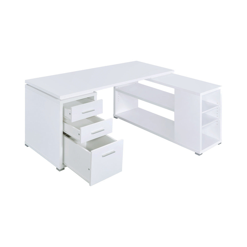 Coaster Contemporary L Shaped Office Desk with 3 Drawers And Shelves, White