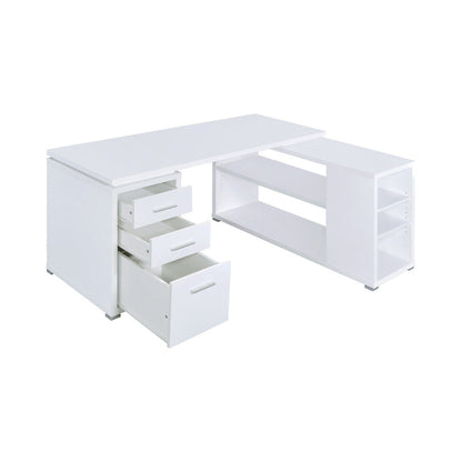 Coaster Contemporary L Shaped Office Desk with 3 Drawers And Shelves, White